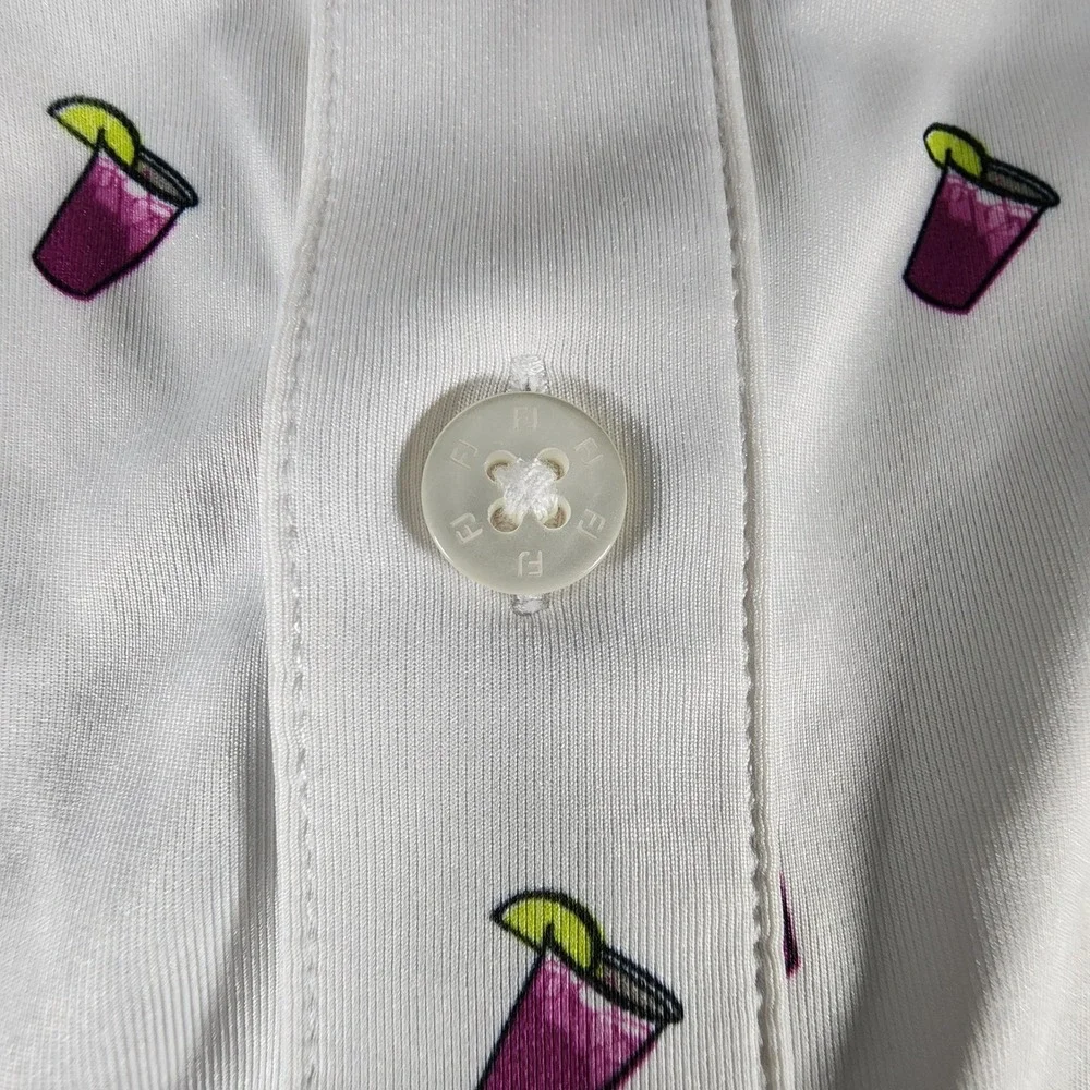 FootJoy Mens Large White Purple Cocktail Print Golf Polo Shirt Kiln Creek‎ Golf